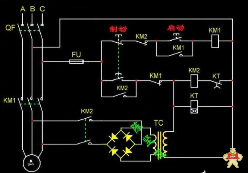 了解一下时间继电器控制电动机能耗制动线路图
