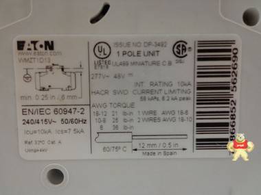 Eaton WMZT1D13 Miniature Circuit Breaker 1P 13A WMZT1D13,Eaton,PLC