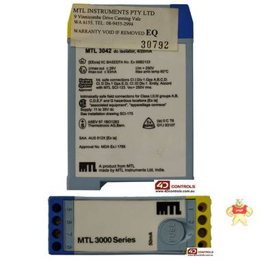 MTL 3042 DC Isolator, 4/20mA. Loop-powered for I/P converter 3042 DC,MTL,PLC