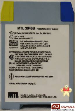 MTL MTL3046B Repeater Power Supply, 4/20mA - Used MTL3046B,MTL,PLC