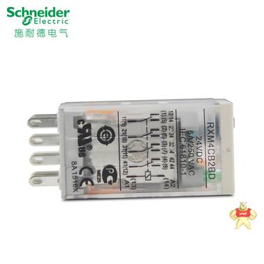 施耐德拔插式中间继电器 RXM4CB2BD 4CO 5A 带指示灯 DC24V RXM4CB2BD,小型继电器,施耐德