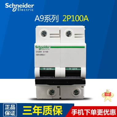 施耐德断路器 空气开关 第五代 高性能 IC65 2P 100A空开开关125A A9N19821,施耐德,断路器