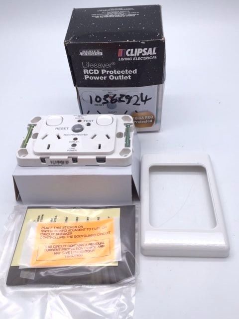 Clipsal 2025RCD10 White RCD Protected Twin Switched Socket O