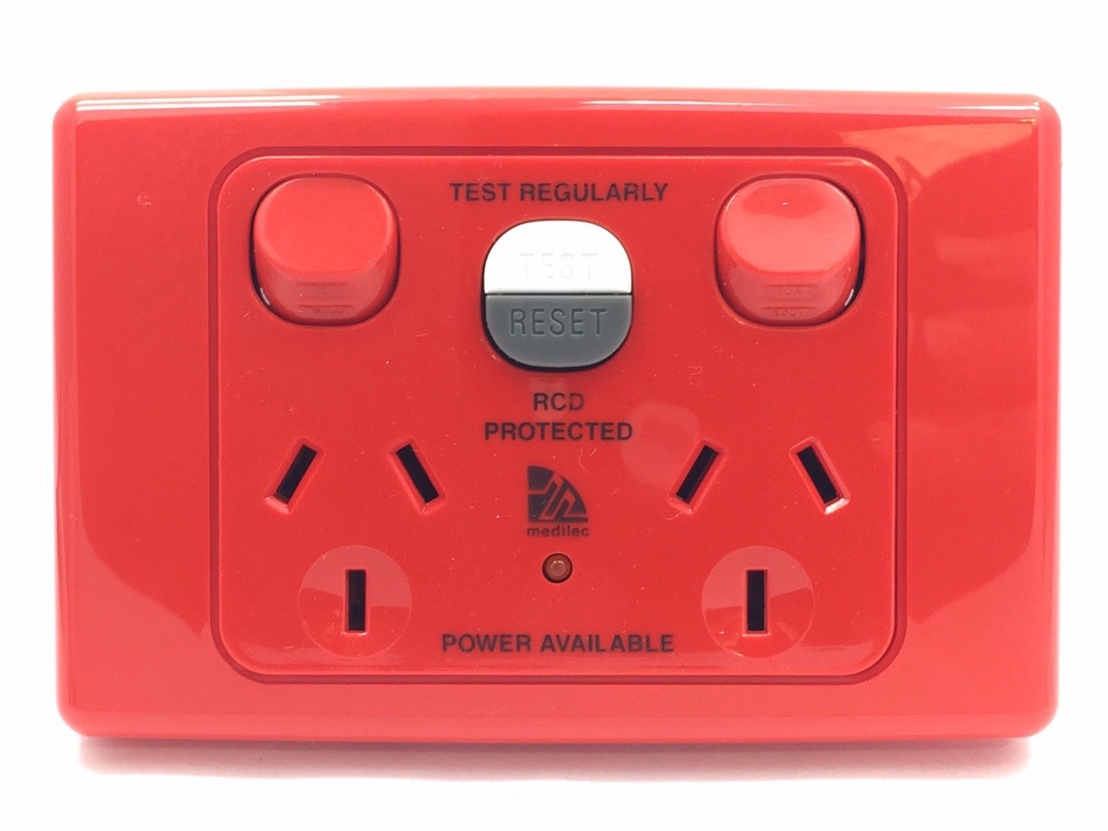 Clipsal ML2025RC10 RED RCD Protected Twin Switched Socket Ou