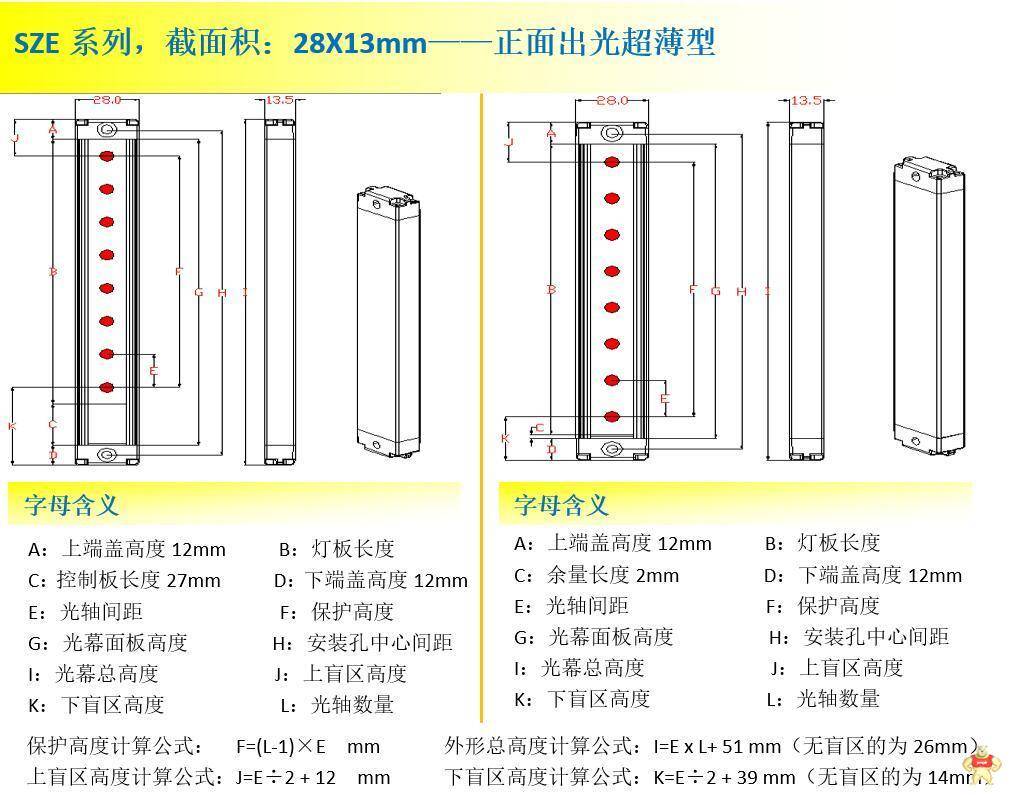 超薄安全光幕 高速安全光栅 抗干扰安全光幕 小型安全光幕 SZE系列 安全光幕,安全光栅,超薄,抗干扰,小型