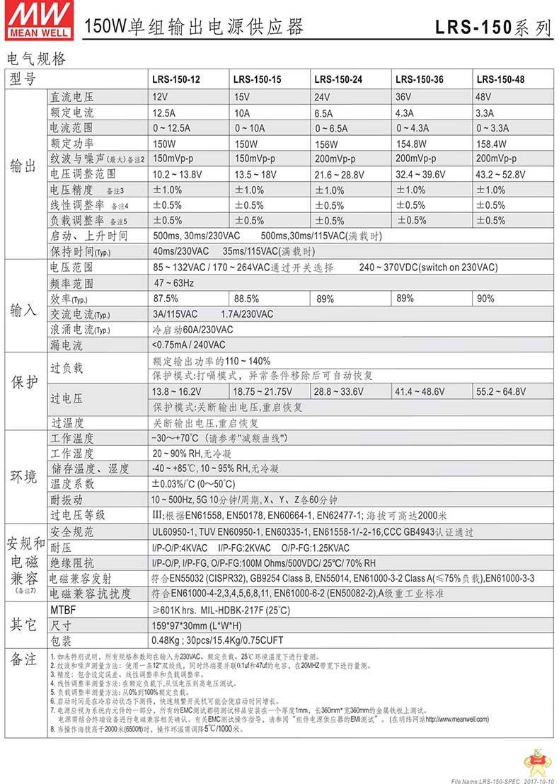 台湾明纬LRS-150-24开关电源150W/24V/6.5A监控LED灯带 新品替NES 