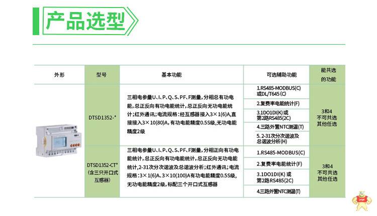 安科瑞三相导轨表 DTSD1352-C 带通讯直接接入10（80）A 