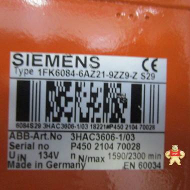SIEMENS 1FK6084-6AZ21-9ZZ9-Z-S29 PLC系统备件 PLC系统备件