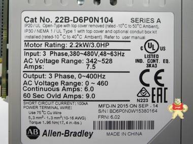 Allen Bradley Frequenzumrichter Cat No. 22B-D6P0N104 2,2kW 4 Allen Bradley Frequenzumrichter Cat,22B-D6P0N104,Allen Bradley,Frequenzumrichter Cat