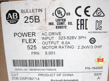 Allen Bradley 25B-D6P0N114 PowerFlex 525 AC Drive 2.2kW/3.0H 