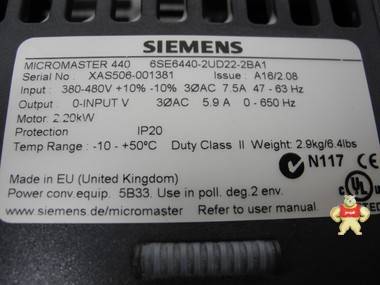 Siemens Micromaster 440 6SE6440-2UD22-2BA1 400V 2.20kW TESTE 
