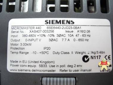 Siemens Micromaster 440 6SE6440-2UD23-0BA1 400V 3.00kW + Net 