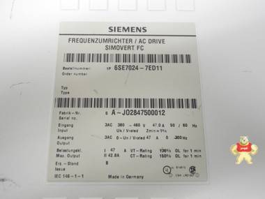 Siemens Simovert FC AC Drive 6SE7024-7ED11 + CU1 6SE7090-0XX 