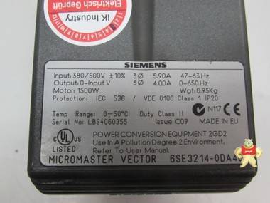 Siemens Micromaster Vector 6SE3214-0DA40 400V 4,00A 1500W Ne 