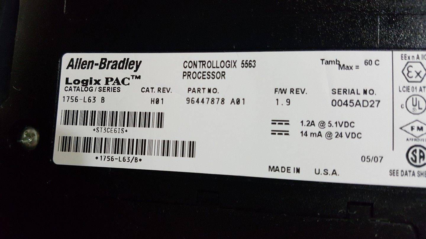 Allen Bradley 1756-L63 Series B ControlLogix Logix5563