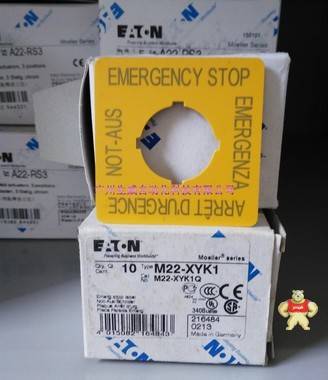 EATON MOELLER穆勒M22-XYK1方形急停按钮标牌 M22-XYK1,急停按钮标牌