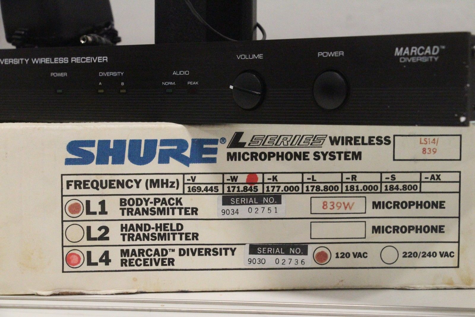 Shure Diversity Wireless Receiver L4-W MARCAD Diversity w/ T