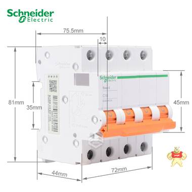 施耐德EA9AN小型断路器 4P微断C型空气开关 E9家用型16A橙色手柄 施耐德断路器,施耐德EA9AN小型断路器,4P微断C型空气开关