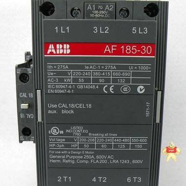 全新ABB  AF185-30-11 三极交直流通用线圈接触器 AF185-30-11,交直流触电器,触电器,线圈电压,继电器