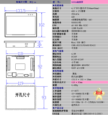 中达优控触摸屏 工业人机界面4.5寸S450A厂家直销买十送一 深圳市中达优控科技有限公司1 工业一体机,S450A,触摸屏PLC,中达优控PLC,人机界面