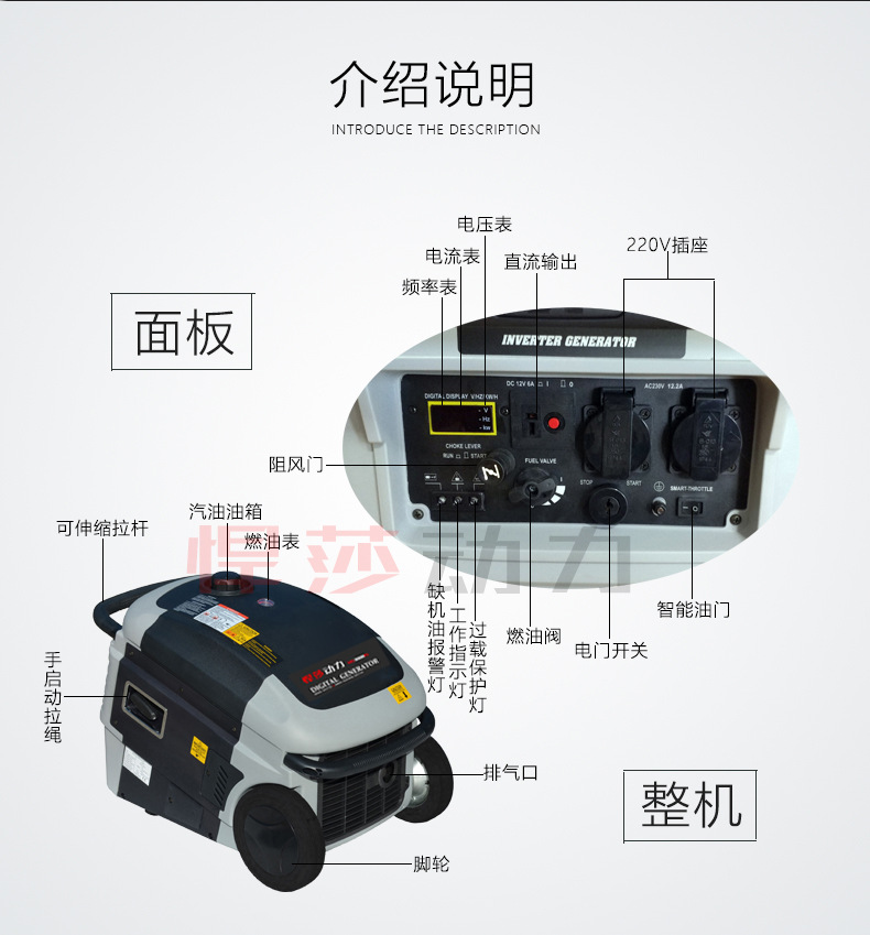 静音220v单相小型汽油发电机电压稳带呼吸机用3kw数码变频发电机 悍莎