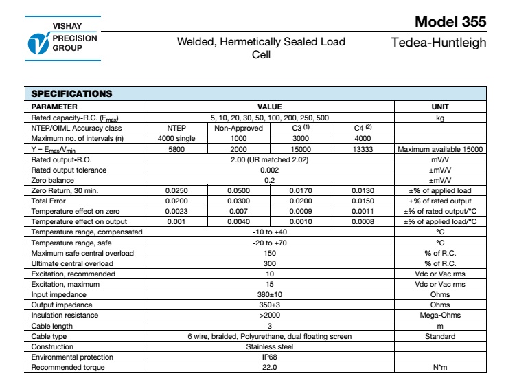 Tedea特迪亚355-100Kg,355-200Kg,355-250Kg,355-300Kg称重传感器 355-100Kg,355-200Kg,355-300Kg,355-500Kg,355波纹管传感器