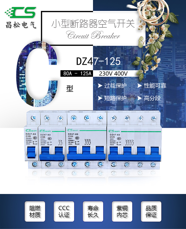 昌松小型断路器dz47-125空气开关c45微型家用1p2p3p4p空开 小型断路器,空气开关,家用开关,dz47-125,塑壳断路器