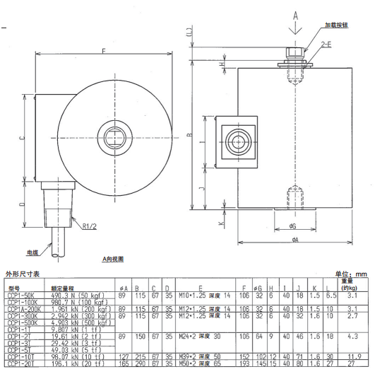 日本NMB Minebea CCP1-500K,CCP1-1t,CCP1-2t,CCP1-3t称重传感器 CCP1-500K,CCP1-1t,CCP1-2t,CCP1-3t