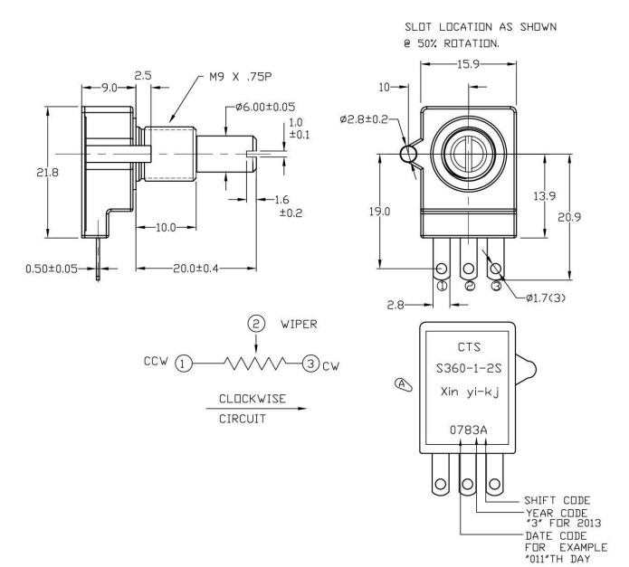 CTS  S360-1-2S 1K进口防水电位器 电位器,电位计,可调电阻,电阻器,开关