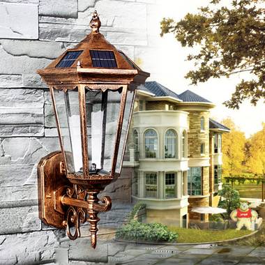 欧式复古太阳能壁灯LED古铜超亮院子灯外墙灯防水壁灯外壳套件 