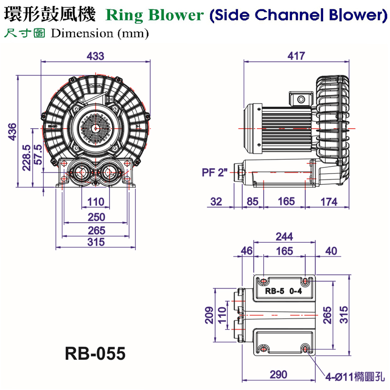 全风RB-055环形高压鼓风机 全风鼓风机,环形鼓风机,台湾全风鼓风机,3.7KW环形鼓风机,环形高压鼓风机