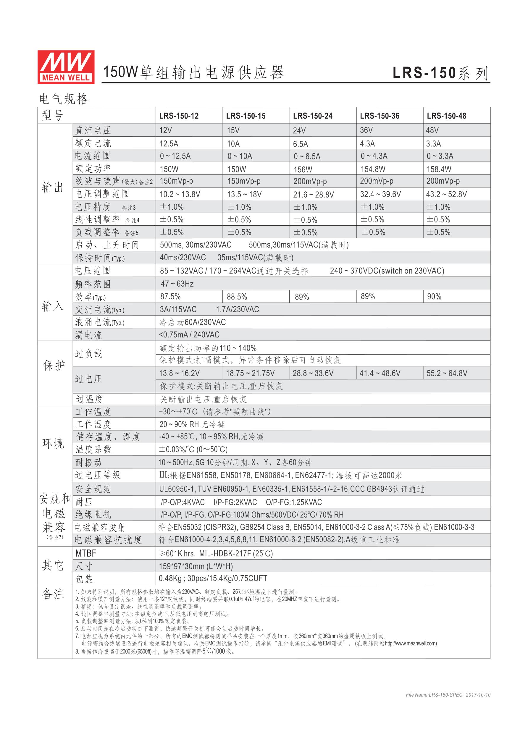 LRS-150-24 156W 24V6.5A输出（输入电压开关选择型)明纬超薄高性能开关电源 明纬电源,明纬开关电源,台湾明纬,MEAN WELL,LRS-150-24