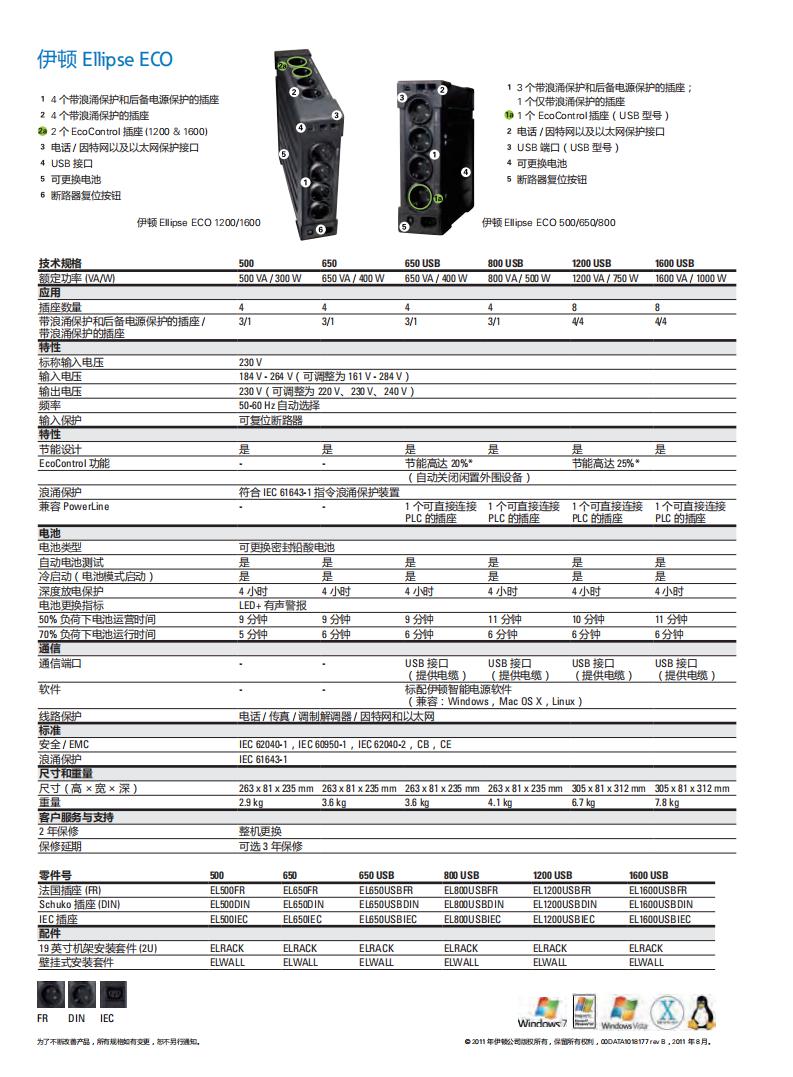 EATON伊顿ups电源 防浪涌电脑UPS电源 伊顿ups不间断电源 EL800USBIEC 电脑稳压UPS电源 