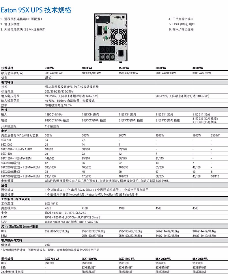 EATON伊顿 9SX3000I 内置电池UPS电源 可外接电池包 伊顿ups电源3000VA/2700W ups电源 