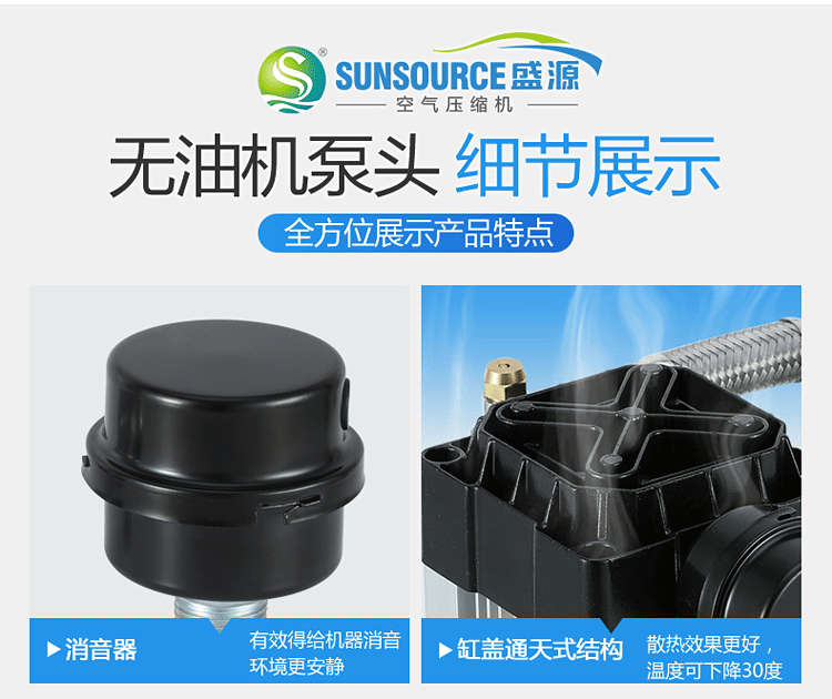 浙江盛源空氣壓縮機(jī) 無油靜音空壓機(jī)機(jī)頭220V 380V 