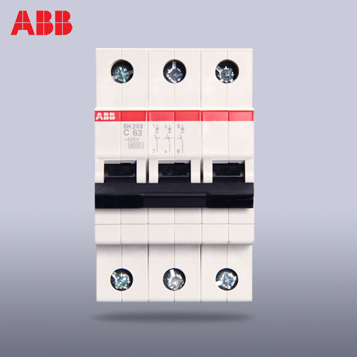ABB小型断路器380V三相空气开关3P63A三极空开开关SH203-C63- 断路器,微断,小型断路器