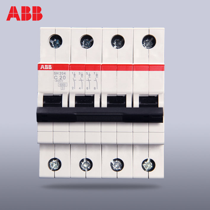 ABB断路器380V三相四线空气开关4P20A四极空开开关SH204-C20- 断路器,微型断路器,四极