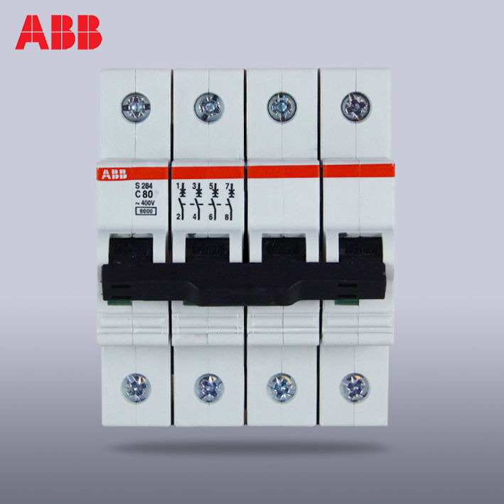 ABB断路器380V三相四线空气开关4P80A四极空开开关S284-C80- 断路器,微断,小型断路器