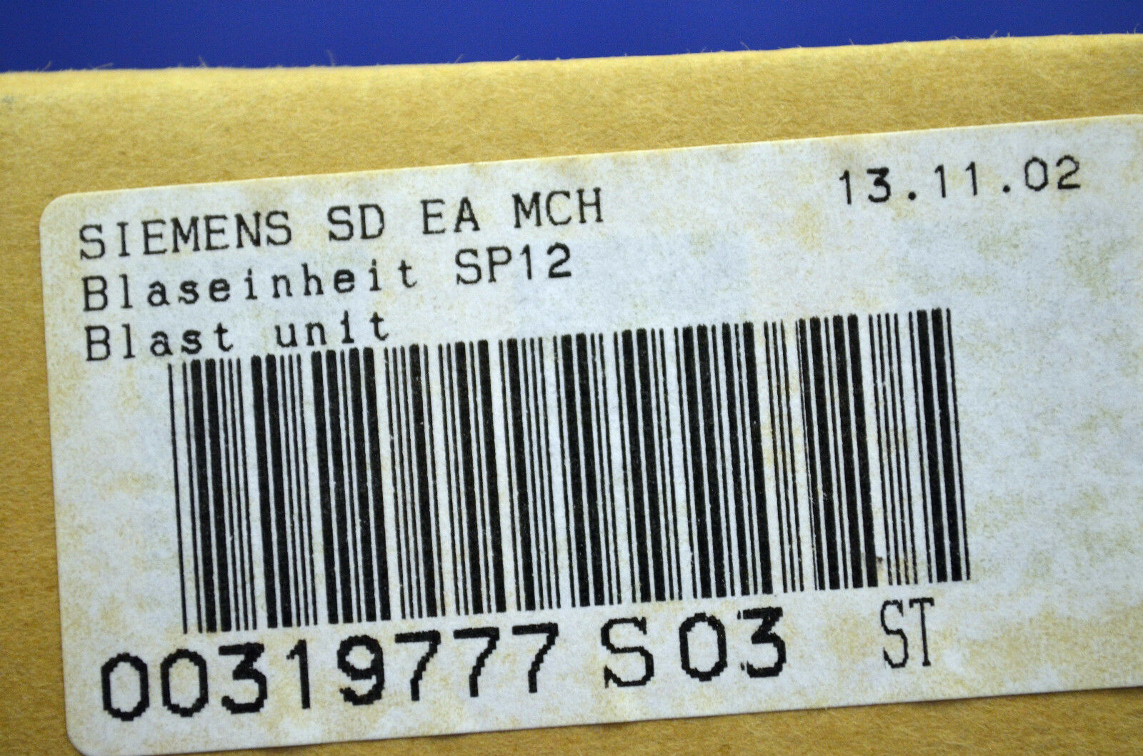 Siemens SD EA MCH 00319777 S 03 BLASEINHEIT SP 12 NEU OVP 