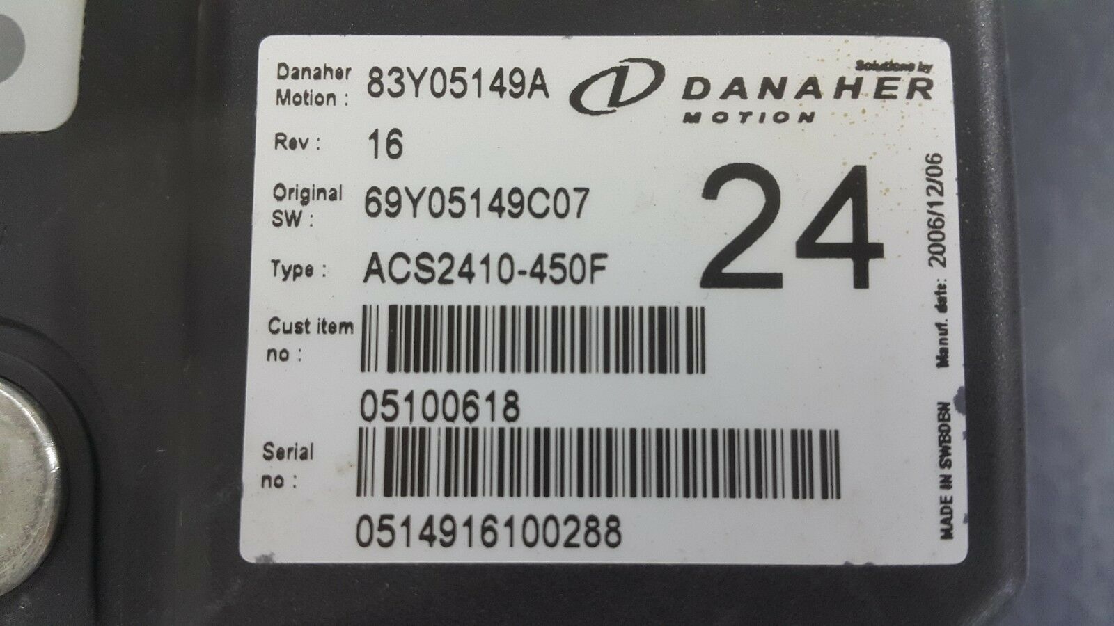 Danaher Motion AC SuperDrive Motor Controller ACS2410-450F G