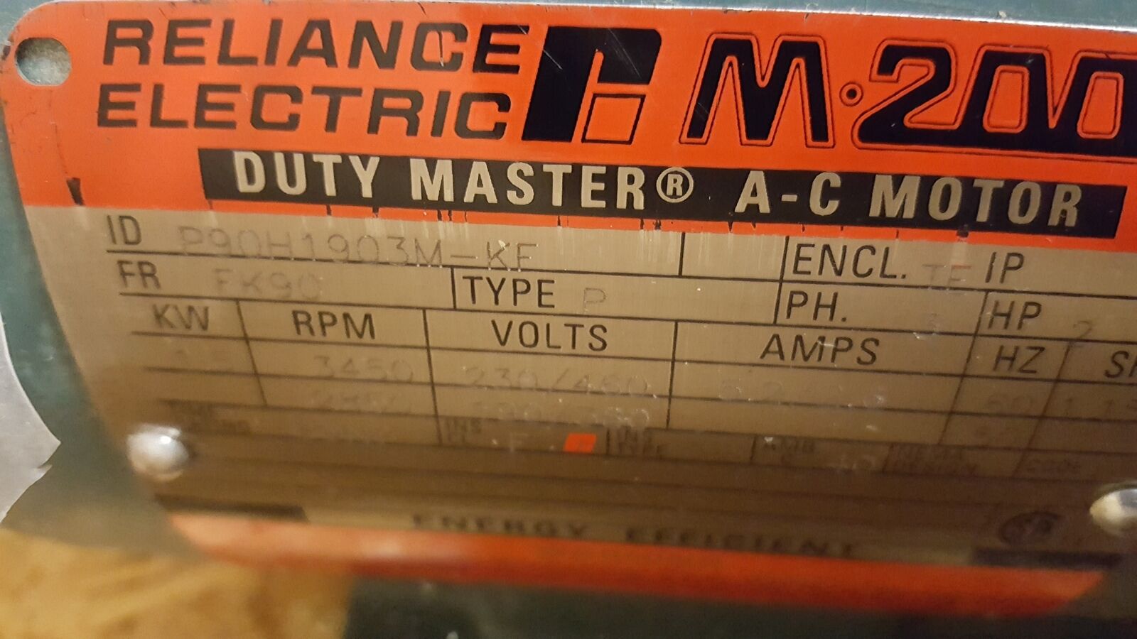 Reliance Electric P90h1903m-kf Moteur 2hp 3450 RPM Neuf 