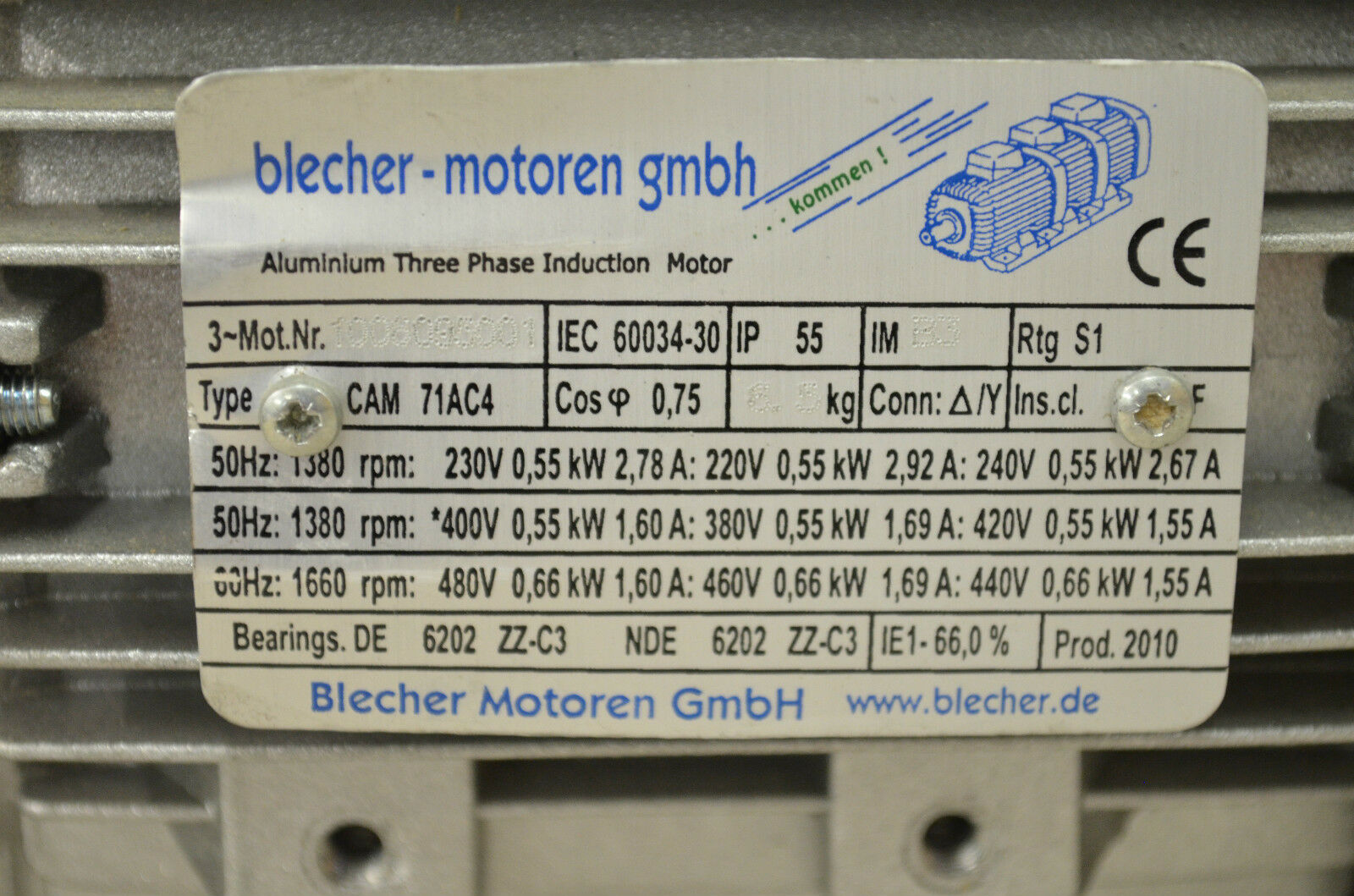 BLECHER SpeedMec凸轮71 AC4齿轮发动机0,55kW滑动驱动新 