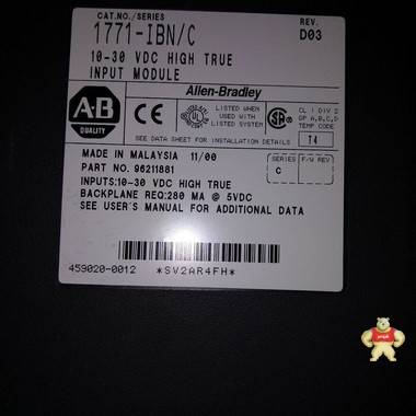 Allen-Bradley 1771-ibn plc-5 數(shù)字輸入模塊 ， 10-30v DC， 32 輸入、水槽 