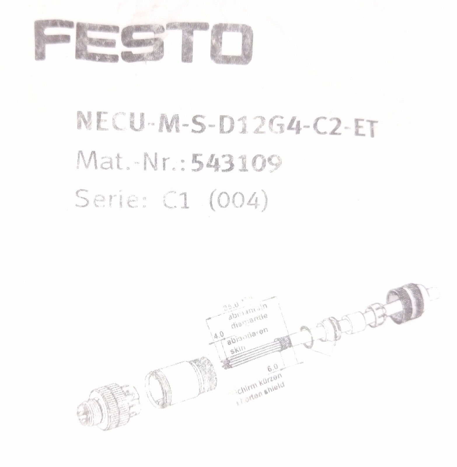 FESTO 543109 necu-m-s-d12g4-c2-et 插头连接器模块化电气终端 CPX 