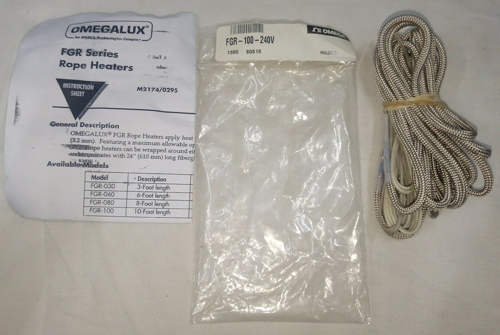 Omegalux fgr-100-240v 绳加热器 10 脚的长度 ， 500w ， 240v 