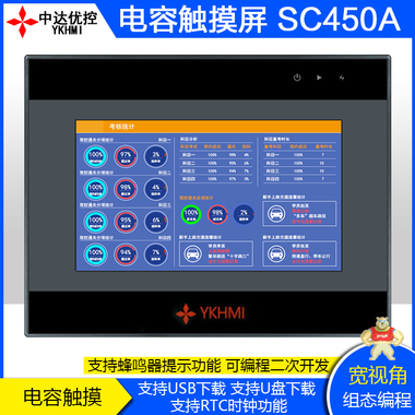 中达优控YKHMI触摸屏 电容屏SC450A 高清电容屏 厂家直销 三菱PLc,人机界面,触摸屏一体机,PLC一体机,中达优控
