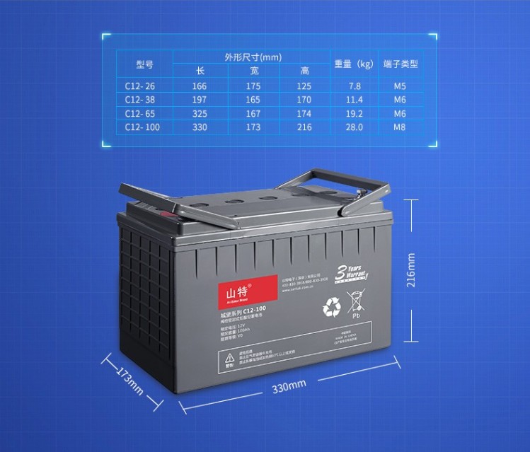 山特蓄电池SANTAK C12-100 UPS电源电池免维护铅酸蓄电池12V100AH