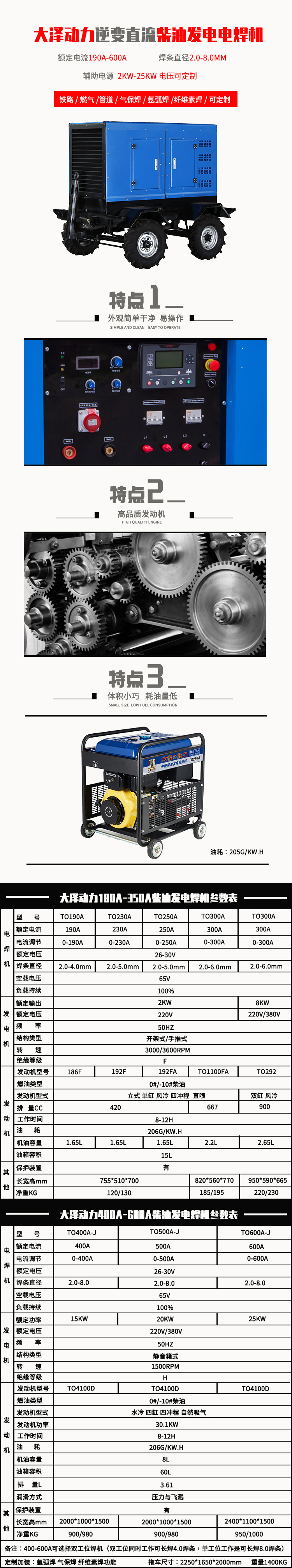 项目采购250A柴油发电电焊一体机大泽动力TO250A 250A柴油发电电焊一体机,柴油发电电焊机,大泽动力