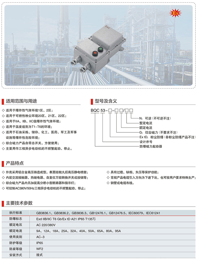 厂家批发BQC53-10A/20A/40A 防爆磁力起动器   高压铸铝 