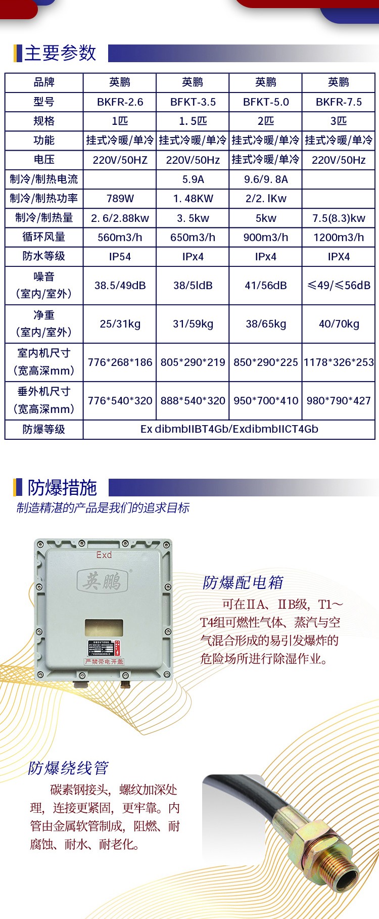 GYPEX英鹏BKFR-2.6 吉林防爆空调 来电自启485通讯 防爆空调,工业空调